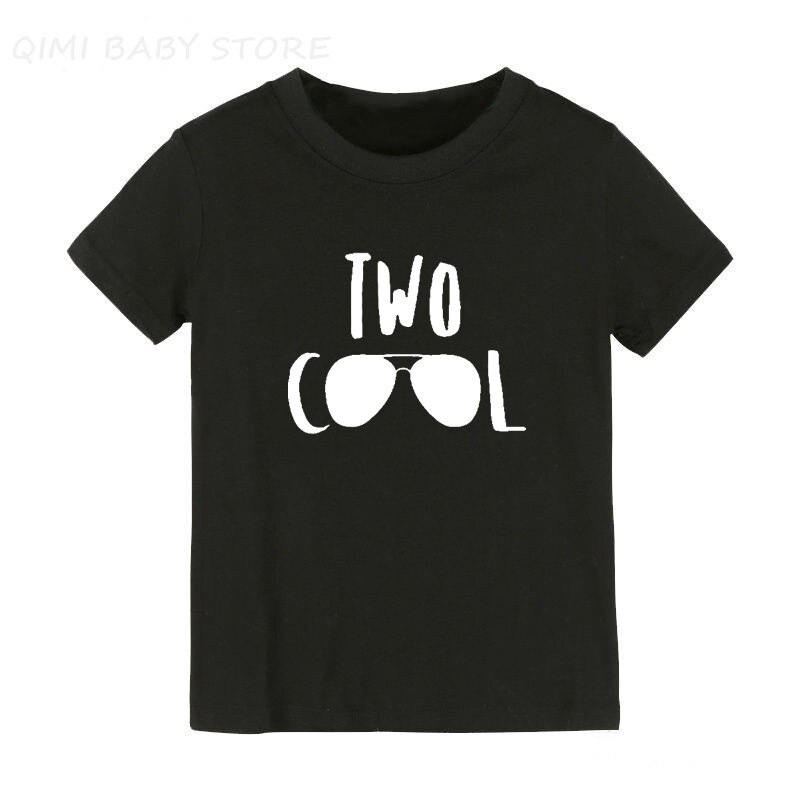 2 Jaar Oude Kid Verjaardag T-shirt Twee Cool Print Grappige Peuter Jongens Meisjes Korte Mouw Party T-shirt Kinderen Leuke T shirt Kleding: Black / 4-6Y