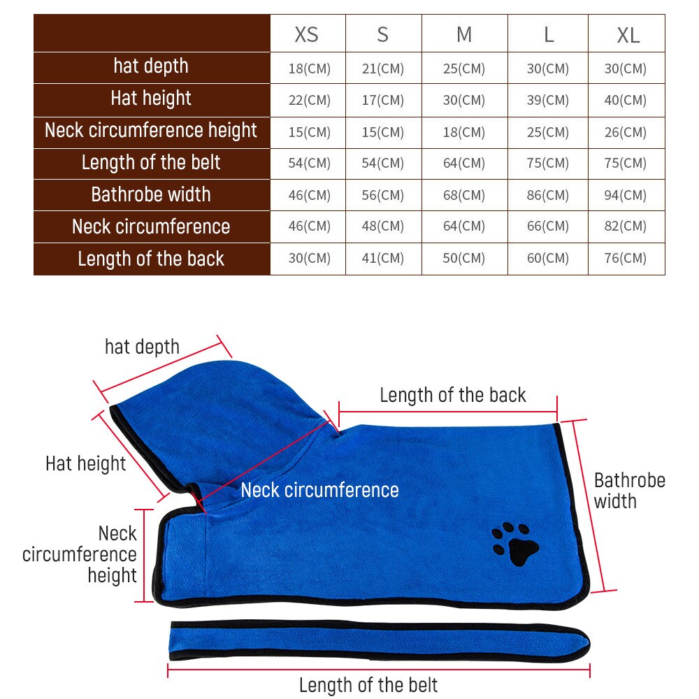 Pet Bathrobe with Hood - 400g Microfiber - Super Absorbent Dog Towel - Small to Large Dogs