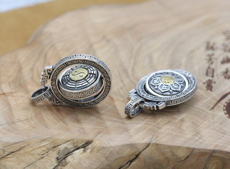 100% 925 Silver Tibetan OM Mani Padme Hum Pendant vintage thai silver Fengshui Yinyang pendant Buddhist OM Mantra pendant
