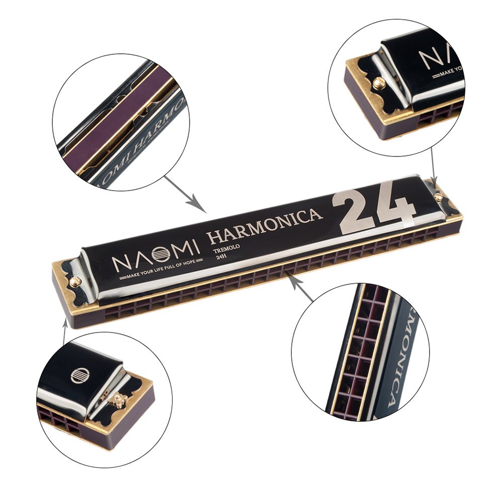 24 Holes Tremolo Harmonica Sleutel Van C Rvs Mondharmonica Mondharmonica Met Case Wind Instrument Rood