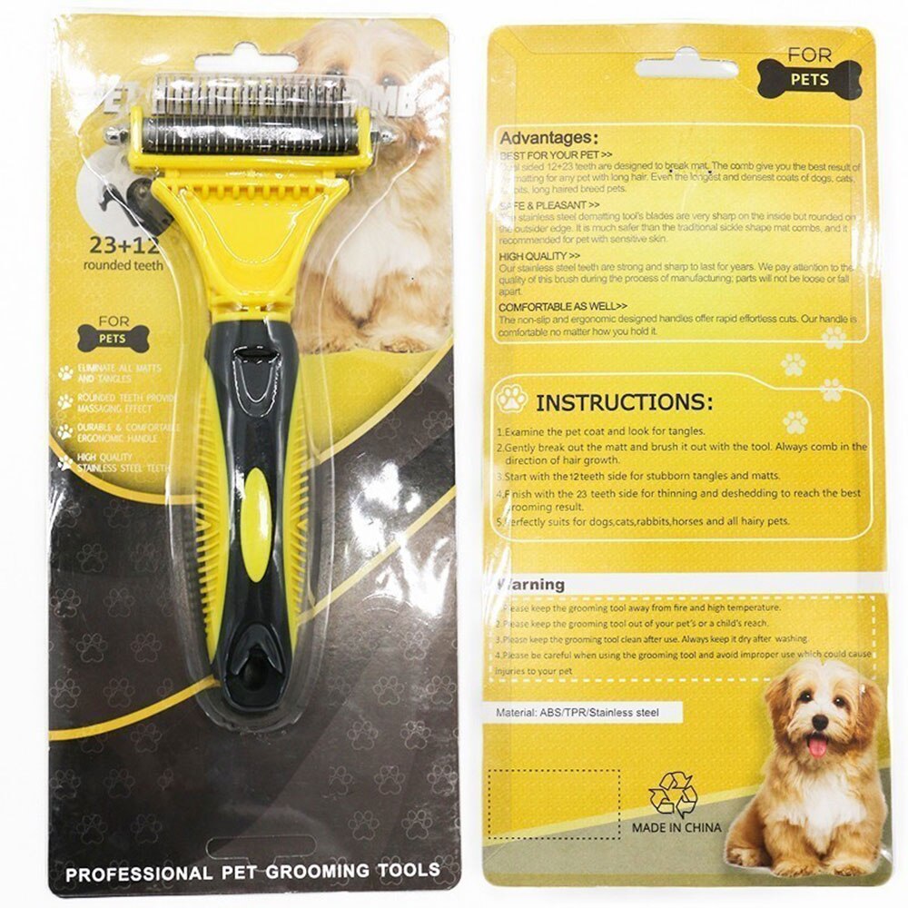 Peine de esterilla para perros y gatos, rastrillo de aseo de 2 lados, fácil de quitar ángulos, cepillo para quitar el pelo