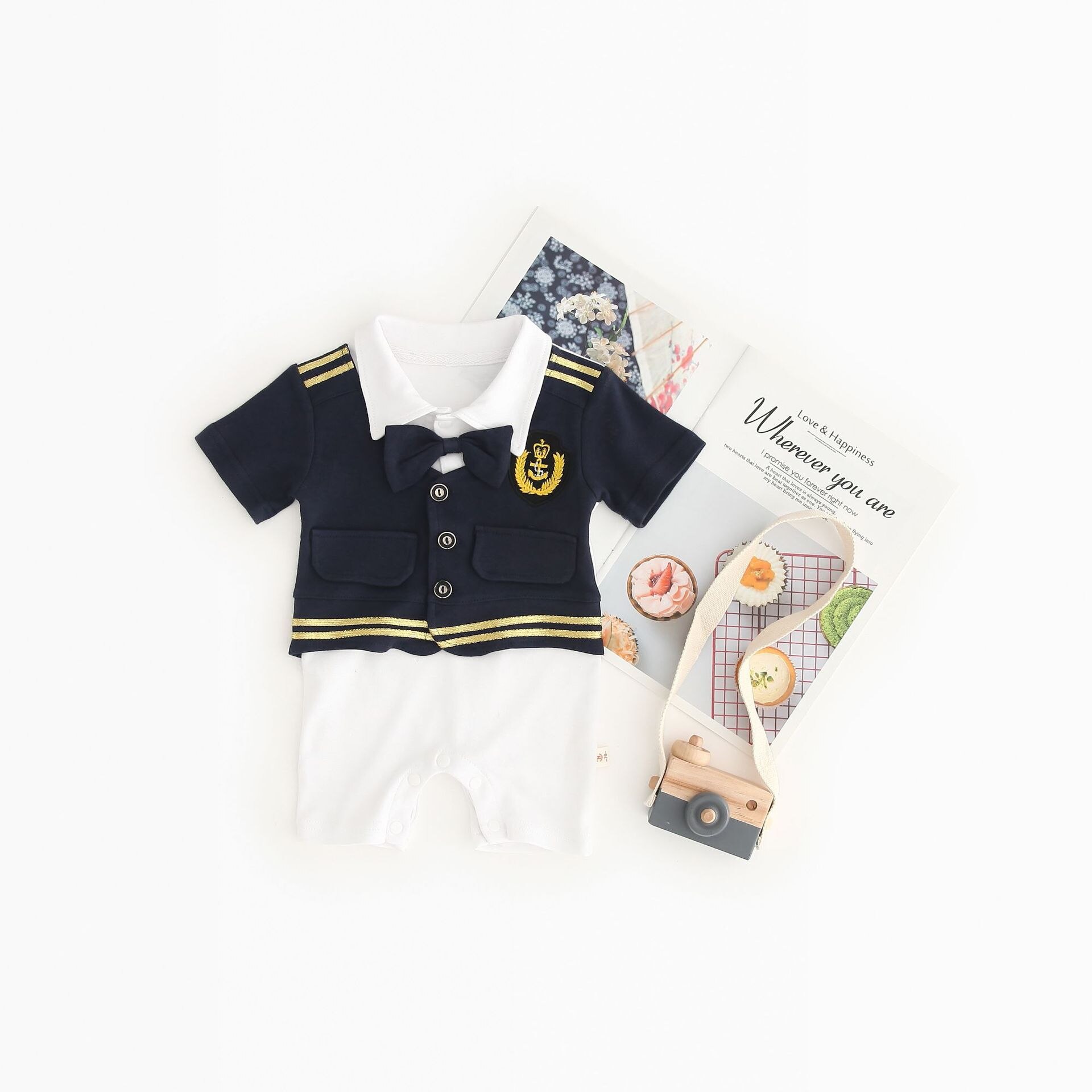 Unisex Newborn Baby Sailor Romper Infant Marine Navy Shortalls Short SleJeve Jumpsuit Boys' Halloween Captain Costume Outfits: Blue B / 70 (0-3 month)