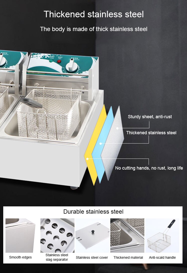 DMWD Electric Deep Fryer Stainless Steel Commercial Electric Fryer Household Chips Frying Pan French Fries Making Machine 10L EU