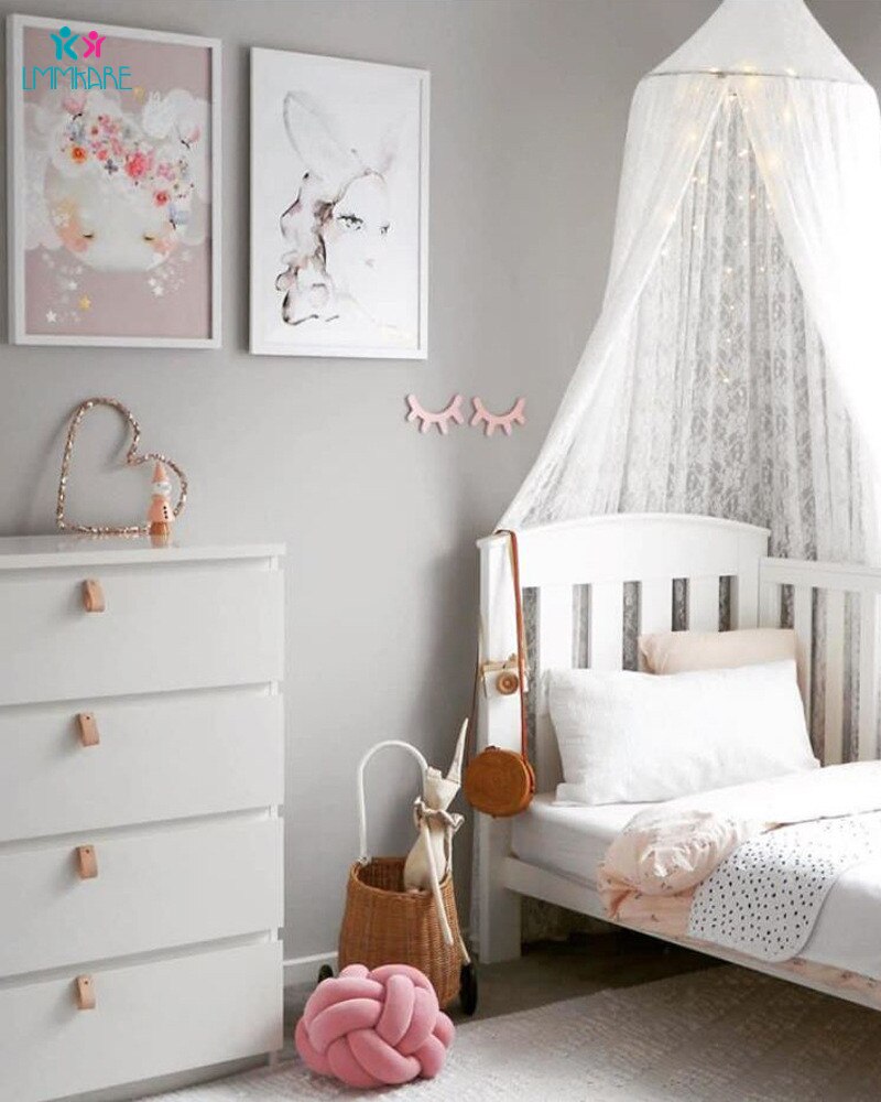 Red de algodón para cuna de bebé, cortina de cama con cúpula de encaje blanco, mosquitera, decoración para habitación de niños