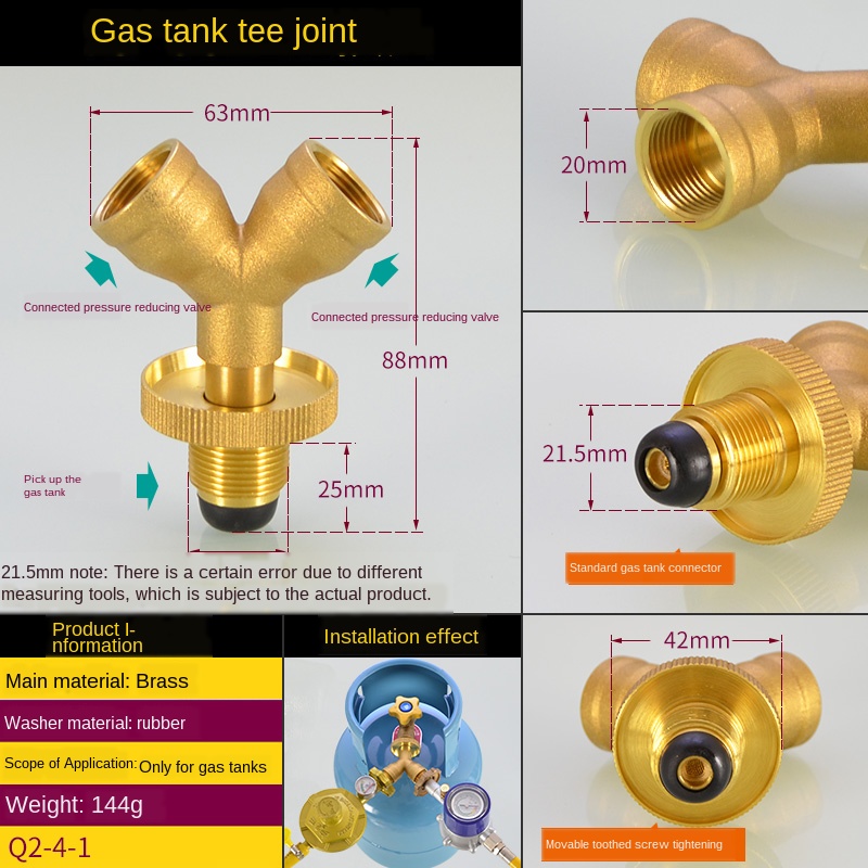 Gas Tank Driewegklep Een Tak Twee Manier Vloeibaar Gasfornuis Gas Fles Aansluiting Poort Schakelaar Klep Shunt connector: Default Title