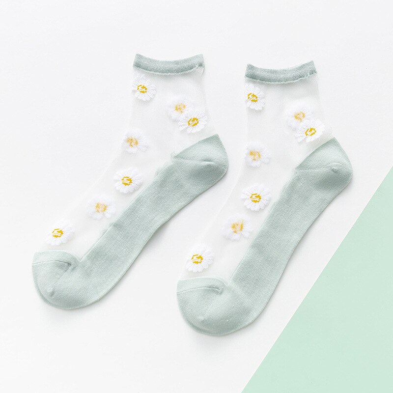 1 paar dunne sokken in de vorm van een madeliefje, zomersokken voor dames, doorzichtige elastische korte sokken: C