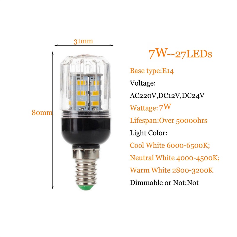 Hot E27 E14 E12 E26 27LEDs 7W Oświetlenie SMD 5730 LED Żarówka kukurydziana Żyrandol świąteczny 110V 220V DC 12V 24V Lampy