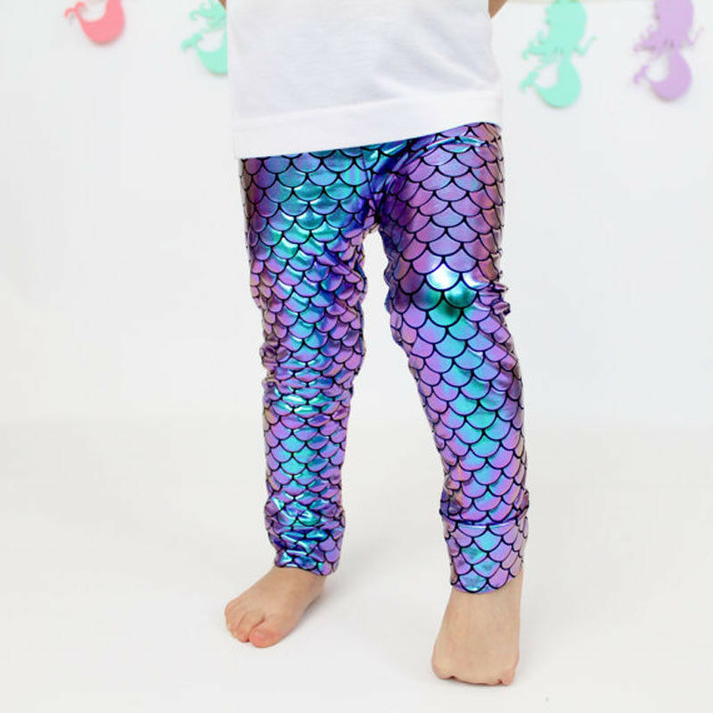 Kid Meisje Skinny Mermaid Shiny Vis Schaal Leggings Elastische Broek Potlood Broek