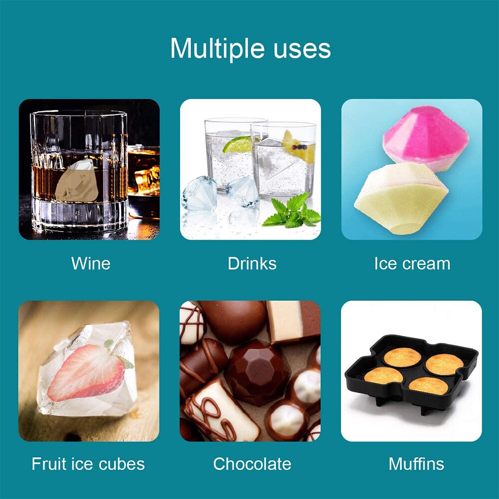 Silicone Diamond Ice Cube Tray Reusable Ice Cubes Maker Diamond Shaped Ice Cream Moulds Whiskey Wine Cocktail Bar Party Tools