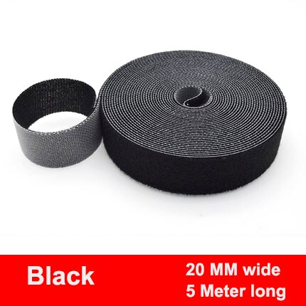 5M/Roll 15/20mm Fastener Strap Adhesive Fastener Tape Reusable Hook Loop Cable Tie Wire Straps Magic Tape DIY Fastener Accessori: black 20mm