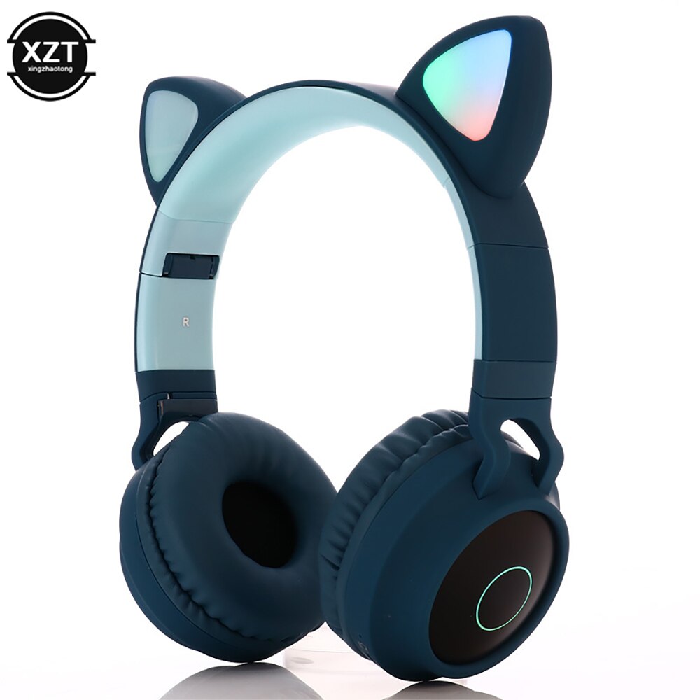 Auriculares estéreo con Bluetooth 5,0 y luz LED, bonito de gatos, auriculares Hifi inalámbricos para música, cascos estéreo con graves para teléfonos móviles y niñas, soporta tarjeta TF: D