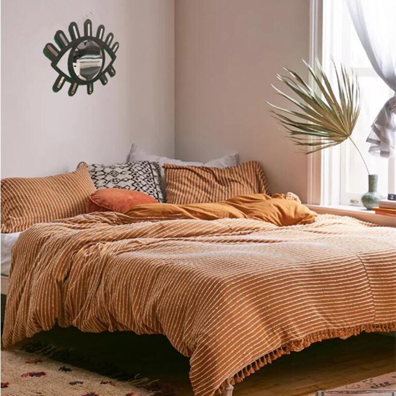 Nordisk stil trevegg speil hjem kunst vegg dekor øye måneformet