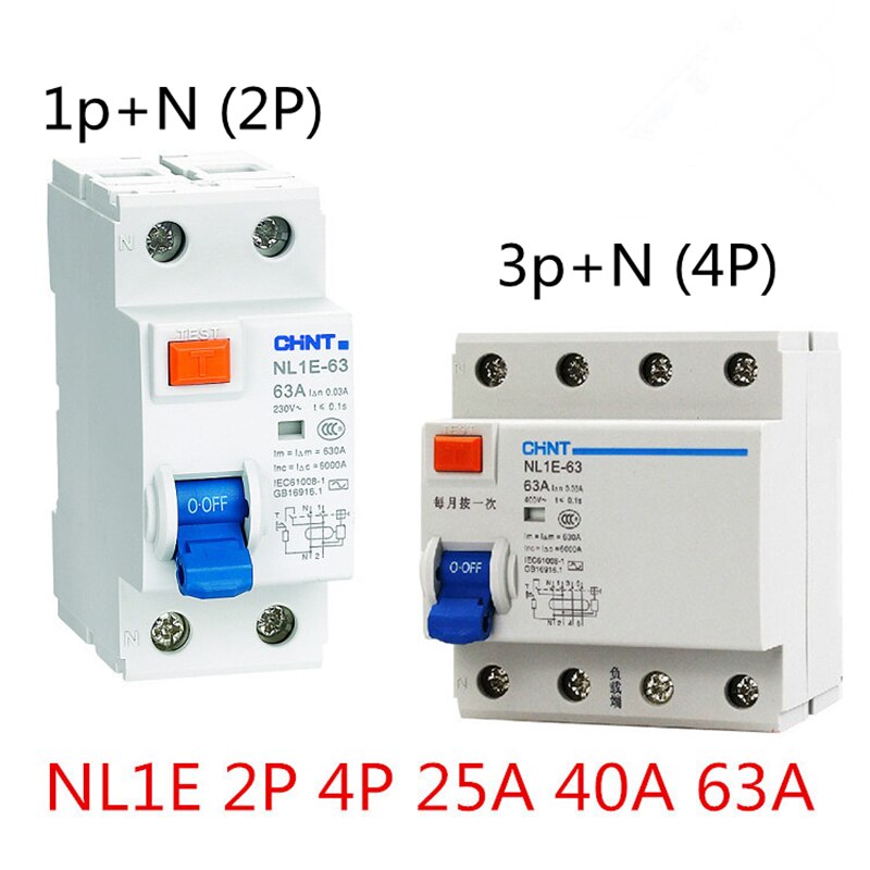 Chint  nl1-63 1p+ n （ 2 p） 3p+ n （ 4 p） 25a 40a 63a 30ma rccb 50 hz/ fuga eletromagnética proteção contra corrente residual ce