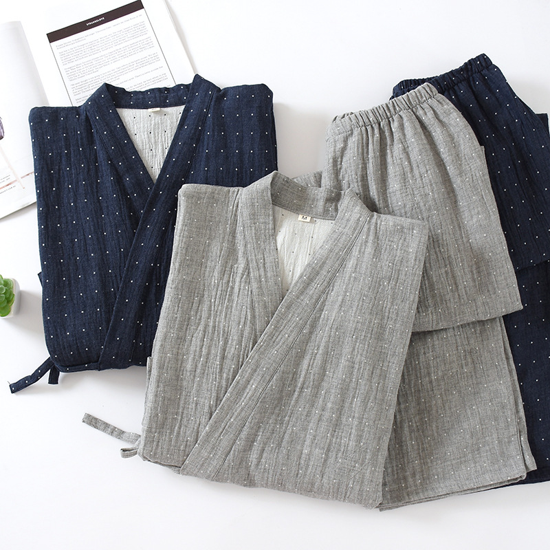 Robe de banho japonês masculino de quimono, roupa de dormir, sauna, spa, Yukata, Haori, Aodai Home camisola, algodão hanfu, pijama macio, tops e calças