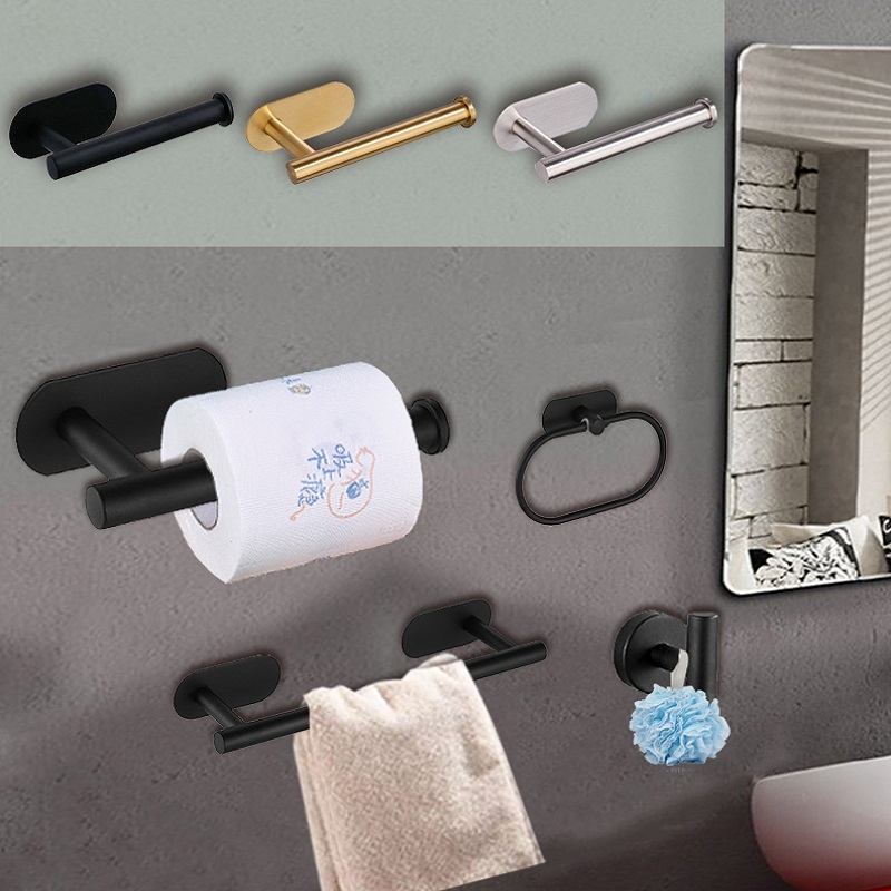 Lijm Wc Papierrolhouder Organizer Wall Mount Zwart Opslag Stand Keuken Badkamer Tissue Handdoek Dispenser Roestvrij