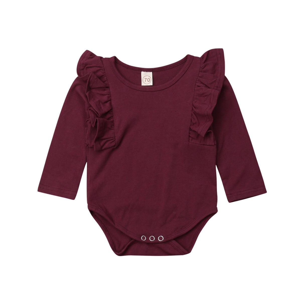 Herfst peuter baby meisjes jongens casual warme bodysuits 5 kleuren lange ruches mouwen effen katoenen jumpsuits: Wijnrood / 6m
