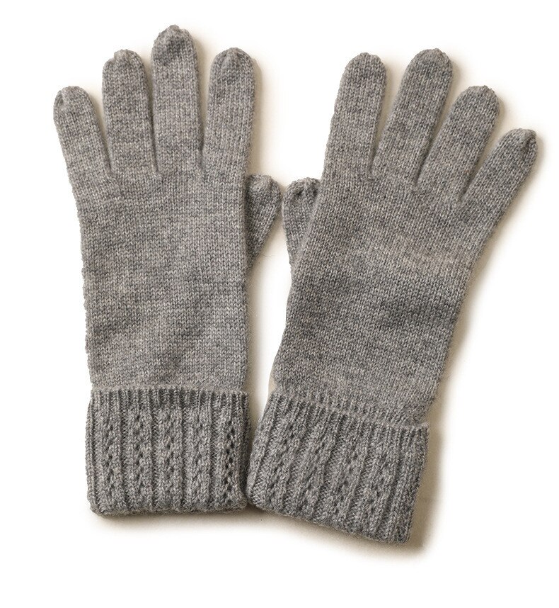 Naizaiga 100% cashmere Cashmere Knitted Gloves Small Cables Vertical Edge Hollow Gloves Inner Mongolia Factory SN611: B