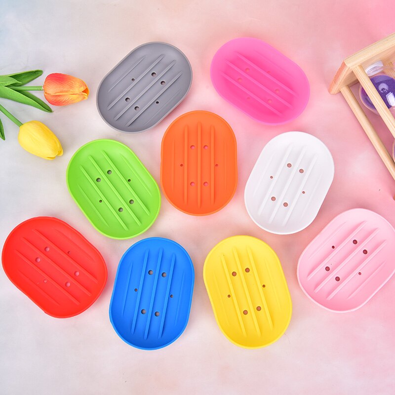 1pc Silicone Flexible Soap Dish Plate Bathroom Soap Holder Travel Holder Dish Candy Color Bathroom Soap Dish