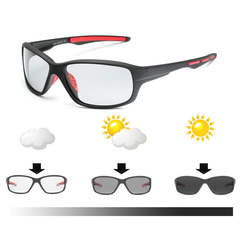 Esporte cor-mudando lentes photochromic óculos polarizados bicicleta equitação pesca ciclismo óculos de sol equipamentos ao ar livre