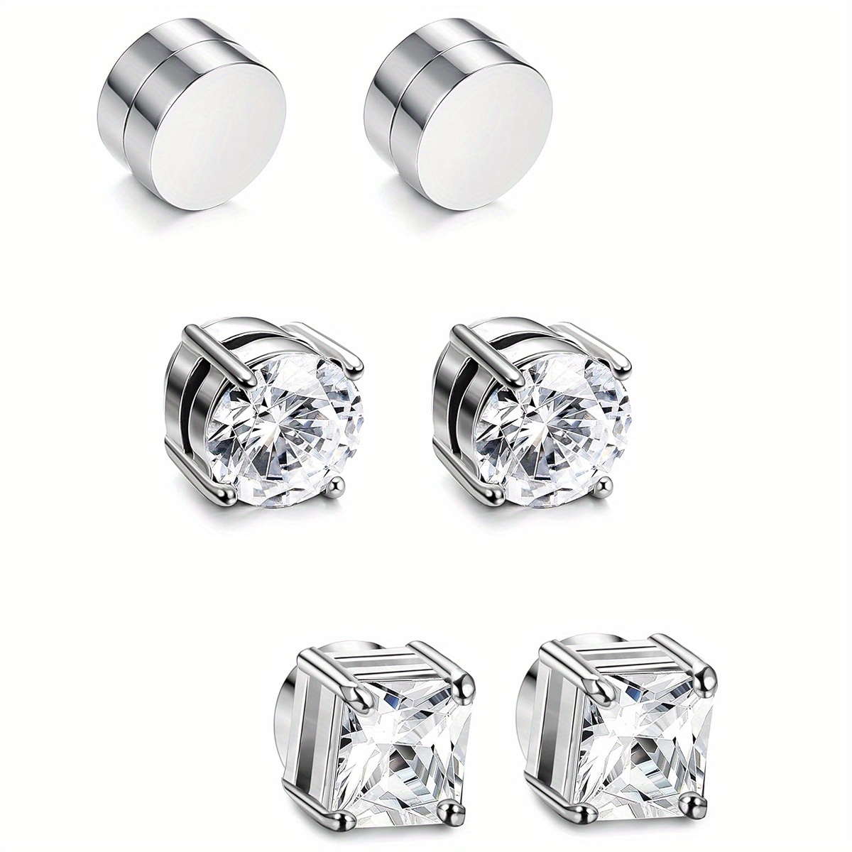 1/3 pares de pendientes magnéticos de cristal de 6MM sin perforación de acero inoxidable para hombres, pendientes magnéticos de circón Punk, joyería sin perforación