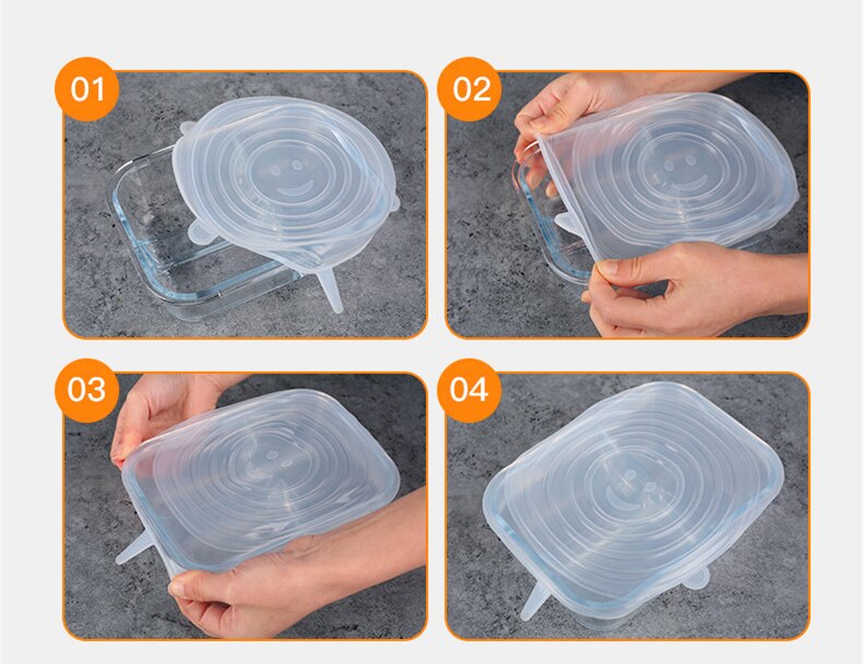 Envolturas de silicona reutilizables para alimentos, cubiertas selladas para mantener la comida fresca, sellado de silicona, tapas elásticas al vacío, organización de envolturas de Saran, 6 uds.