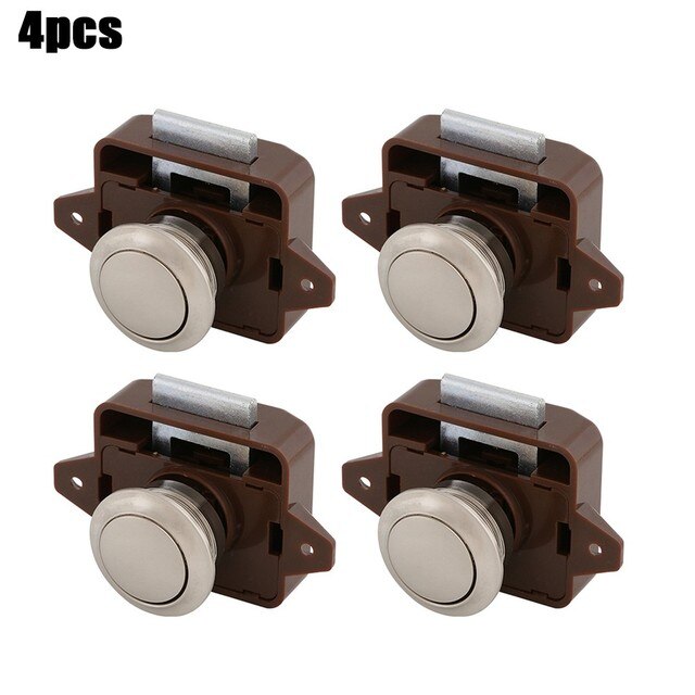 Furniture Hardware Handle Lock Camper Car RV Caravan Hanging Cabinet Lock Desk Drawer Latch Button Lock For Kitchen Cabinet Door: Brown 4pcs
