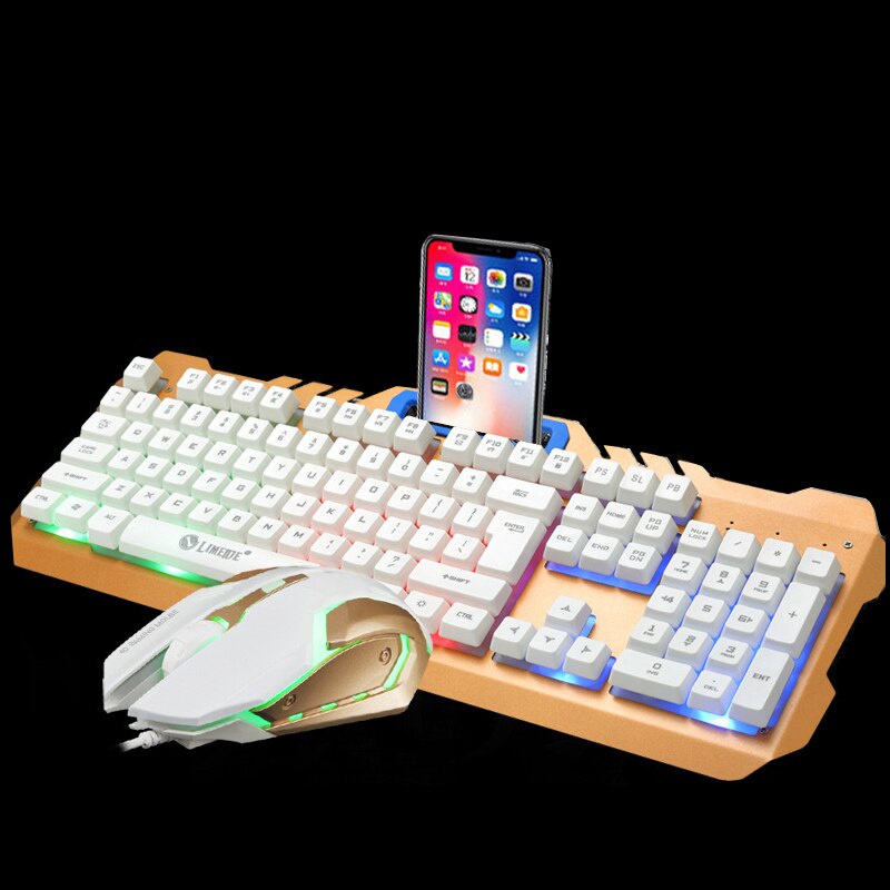 Metal Mechanical Feel Wired Gaming Mouse Keyboard Sets Phone Holder Keyboard Game RGB Backlight Support PC Laptop MAC Key board