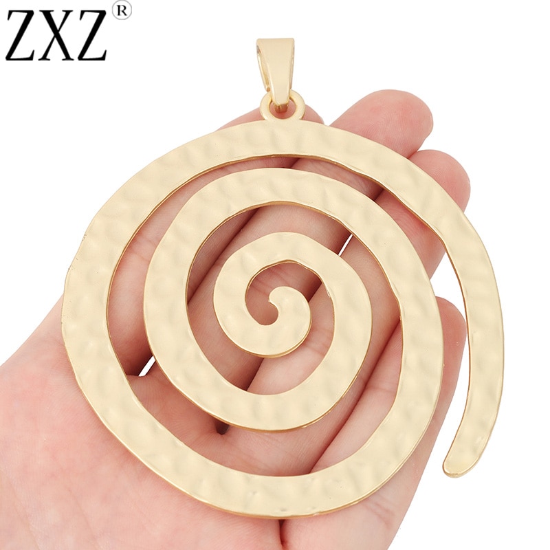 ZXZ 1 unidad de oro mate grande martillado Votex espiral remolino encantos colgante para collar joyería haciendo hallazgos 98x78mm