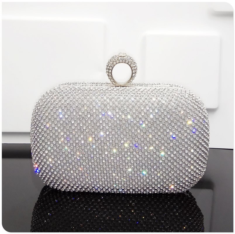 Glanzend Glitter Avondtassen Rhinestone Hard-Oppervlak Doos Zakken Elegante Vrouwelijke Bruiloft Schouder Pouch Banket Party Luxe Portemonnee: white / (170x60x130mm)