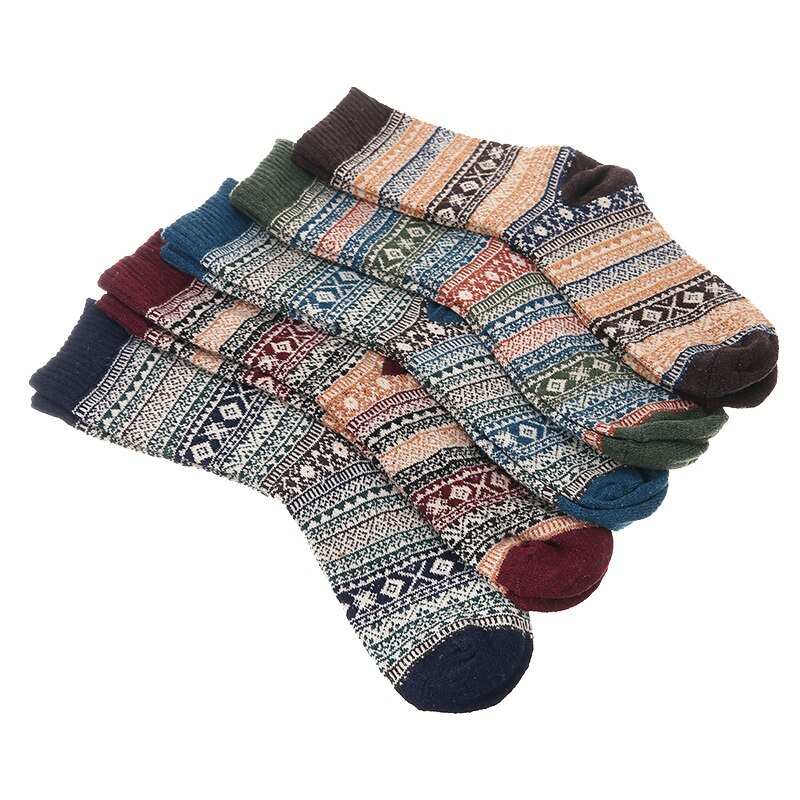 5Pairs Mens Socks Winter Warm Soft Wool Thick Nordic Adult Sock Sleeping Socks One Size 5 Colors