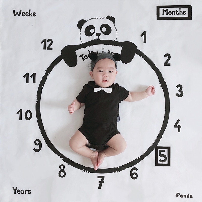 Bebis milstolpe filt panda tryck fotografi vecka månatlig tillväxt bakgrund tyg pojkar flickor barn kamera fotografering rekvisita