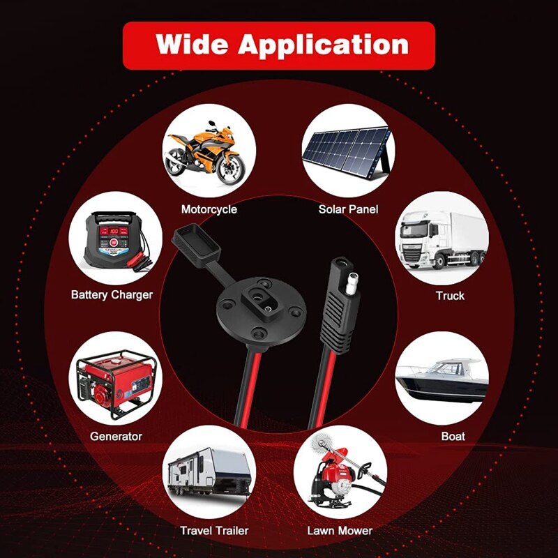 SAE Power Socket Side Wall Port 10AWG Solar Panel Flush Mount Connector Plug Cable For Solar Generator Battery Charger