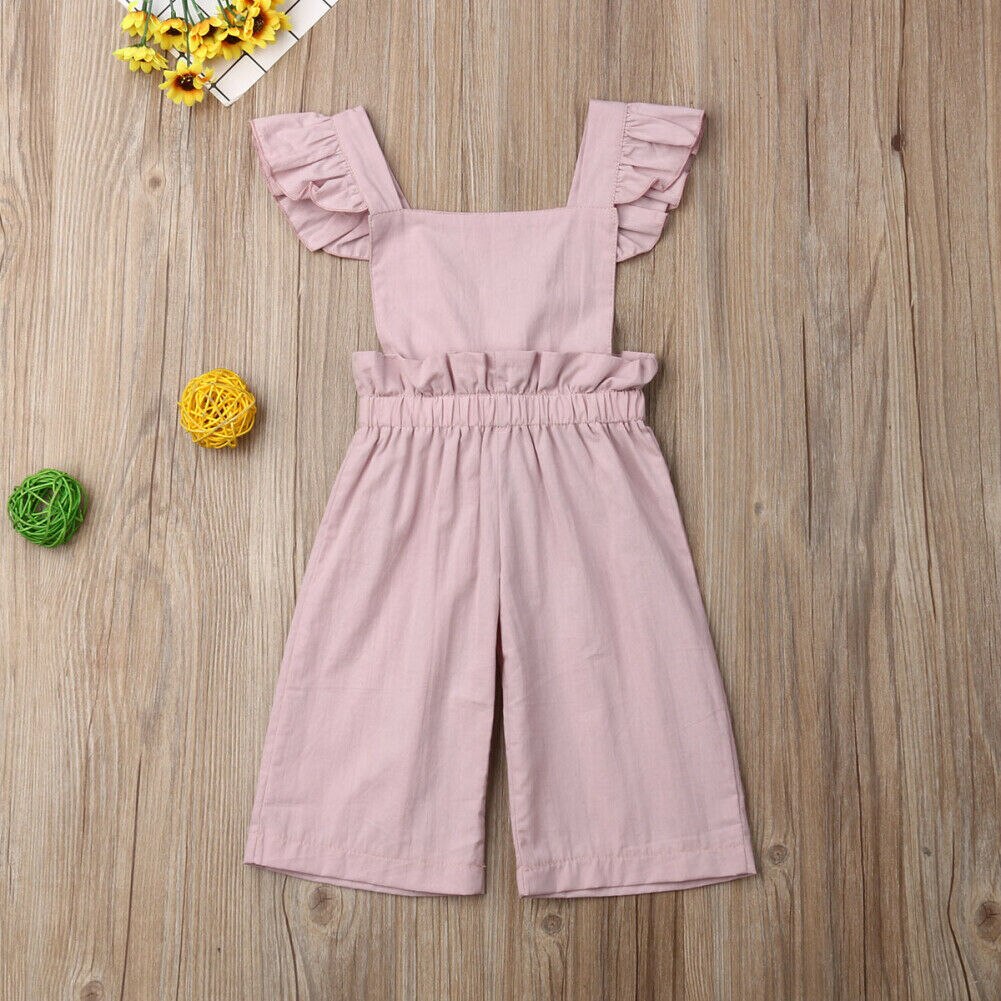 Höst barn bebis flickoverall romper ärmlös volang rosa solid romper jumpsuit ettdelat kläder