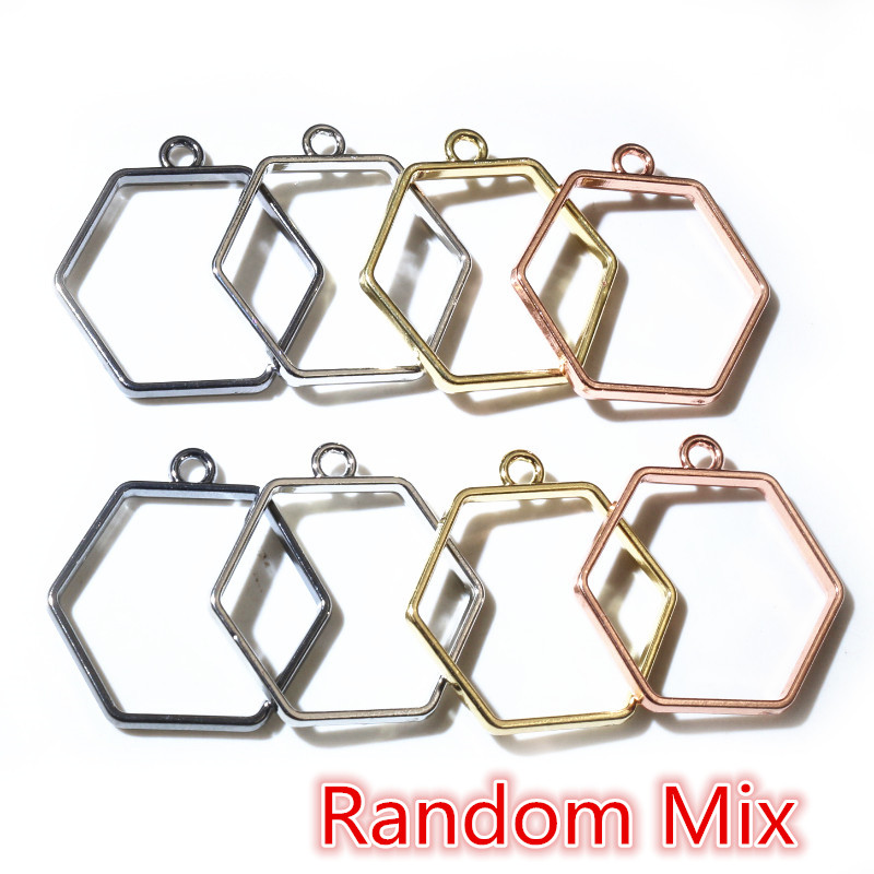 10 unidades, bandeja colgante de resina epoxi hexagonal de 29x28mm con marco metálico hueco de aleación de Zinc para accesorios de fabricación de joyas DIY: Color amarillo claro