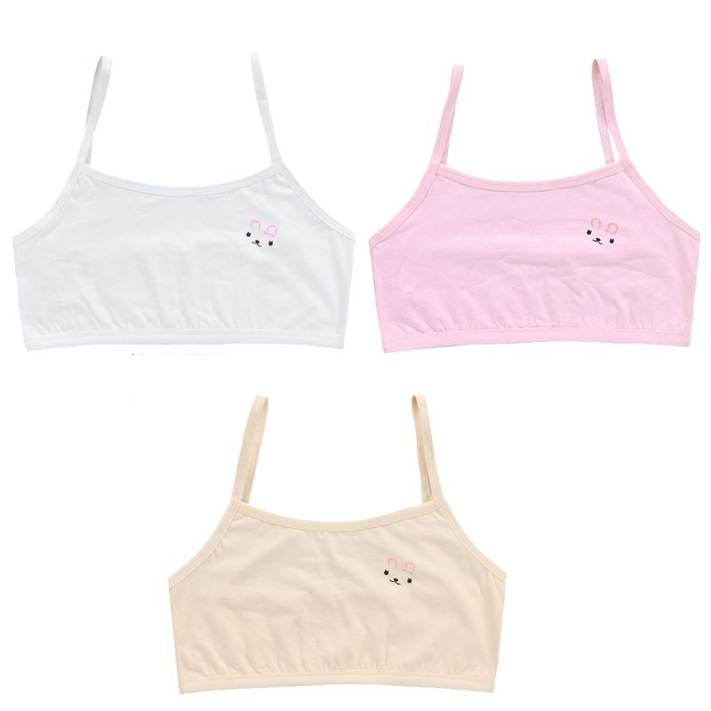 Teenager Der Pubertät Mädchen Einfarbig Doppel Schicht Unterwäsche Bh Spaghetti Riemen Niedliche Cartoon Kaninchen Bralette Sommer Grundlegende Crop Top