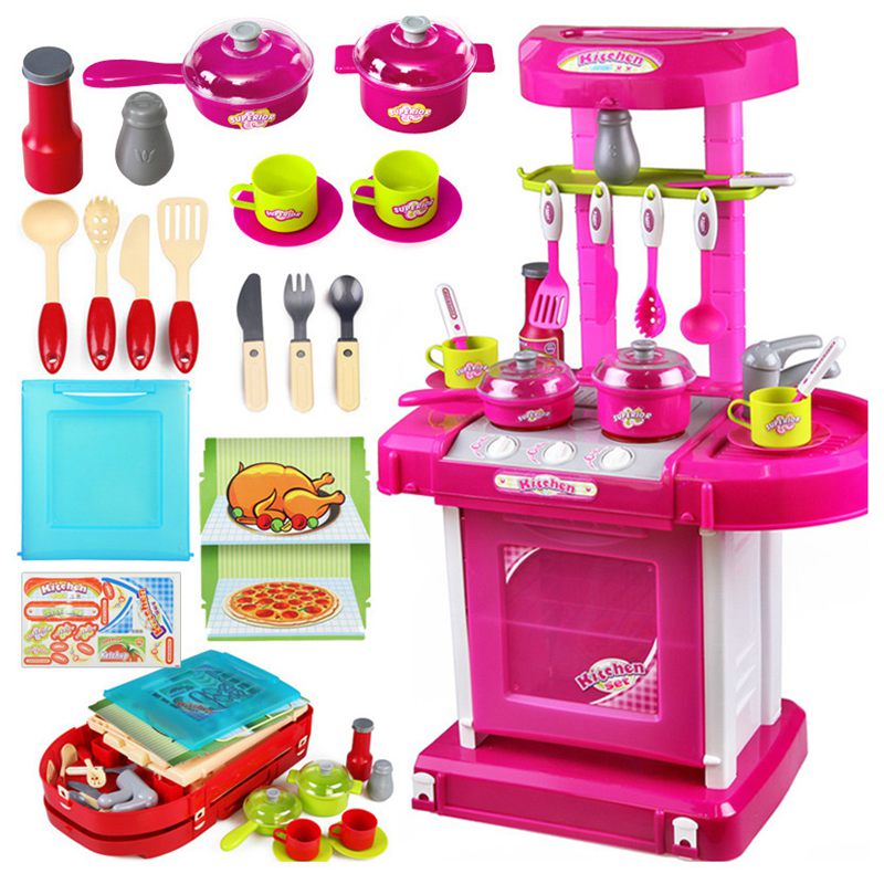 1 sæt bærbare elektroniske børn børnekøkken madlavning pige legetøj komfur legesæt: Lyserød
