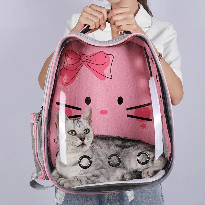 Cat Bag Breathable Portable Pet Carry Backpack Cat and Dog Outdoor Travel Backpack Transparent Cute Ear Pet Backpack Cat Bag