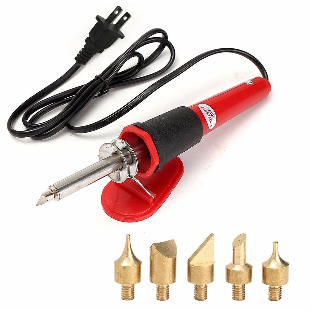 Edelstahl Multifunktions dauerhaft Elektrische Lötkolben Holz Brennen Bausatz Gravur Stift Brandmalerei Werkzeug umdrehen Wort: 7Stck uns Stecker
