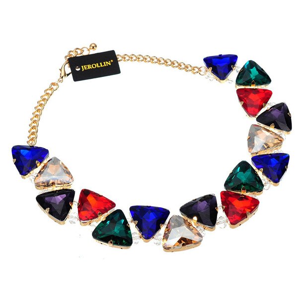 Jerollin Jewelry Gold Chain 7 Colors Triangular Glasses Chunky Choker Statement Bib Necklace for Women Party Jewelry: N0012130