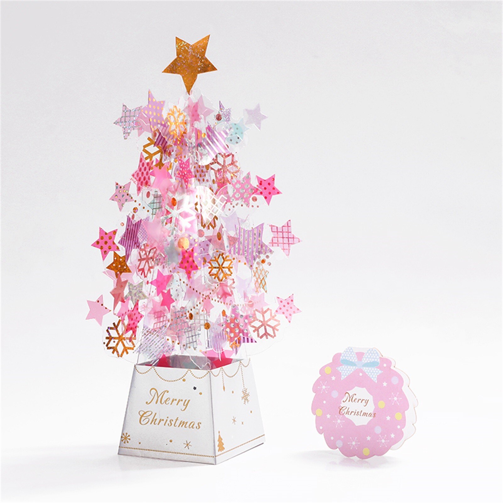 Jul lykønskningskort 3d håndlavede skinnende juletræ kort år og taksigelse kort fest dekoration: Lyserød