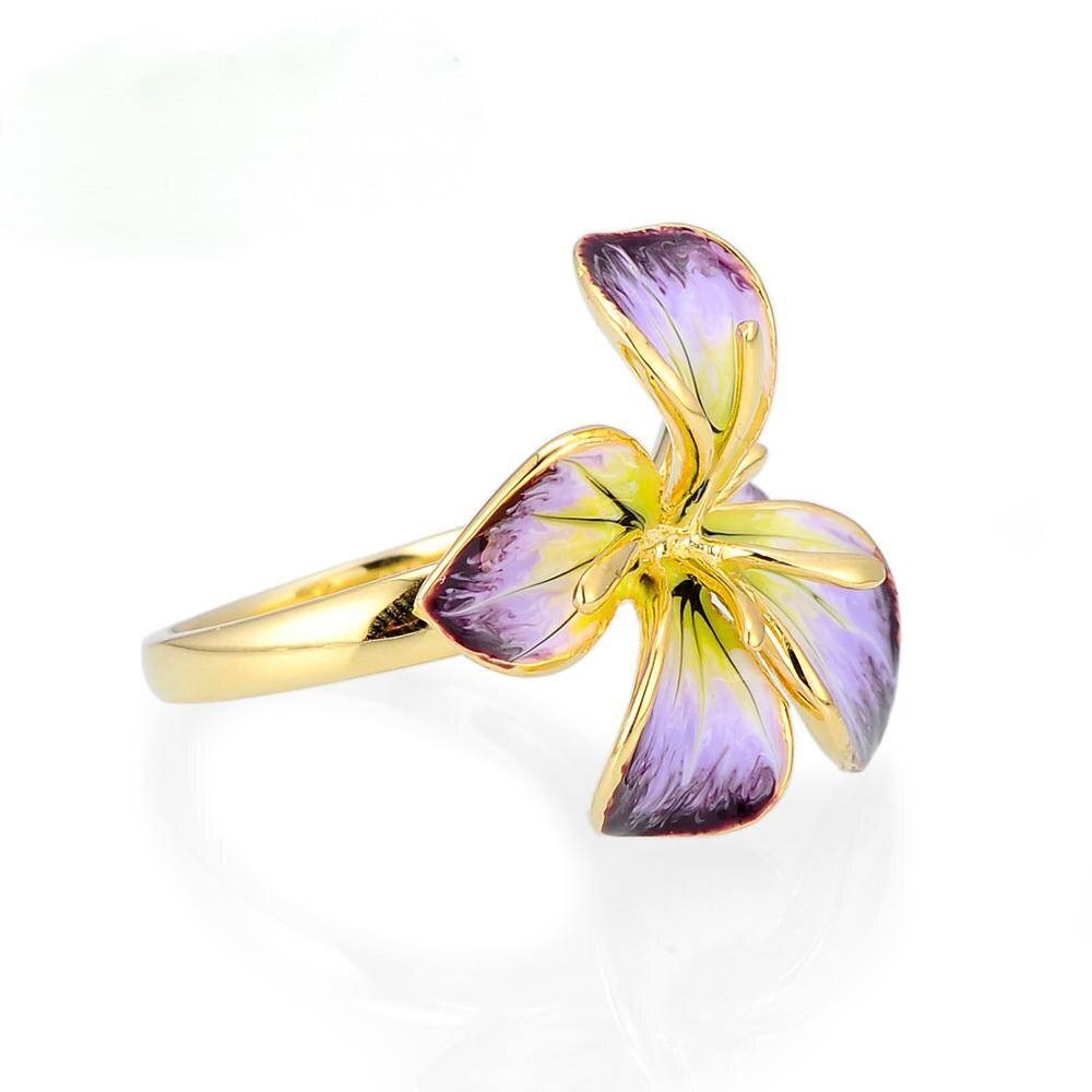 Luxe grote bloem overdreven persoonlijkheid trouwringen voor vrouwen luxe geelgouden kleur emaille bloei ringen boho sieraden