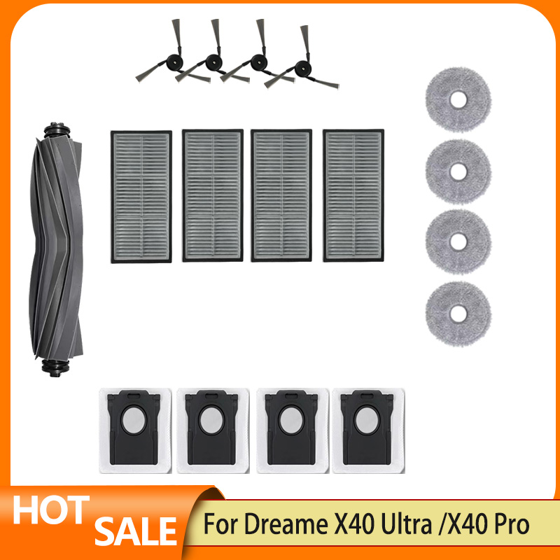 Dreame X40 Ultra / L40 Ultra/MOVA P50 Pro Ultra/ MOVA P10 Pro ultra Parts Roller Side Brush Hepa Filter Dust Bag Accessories: grey