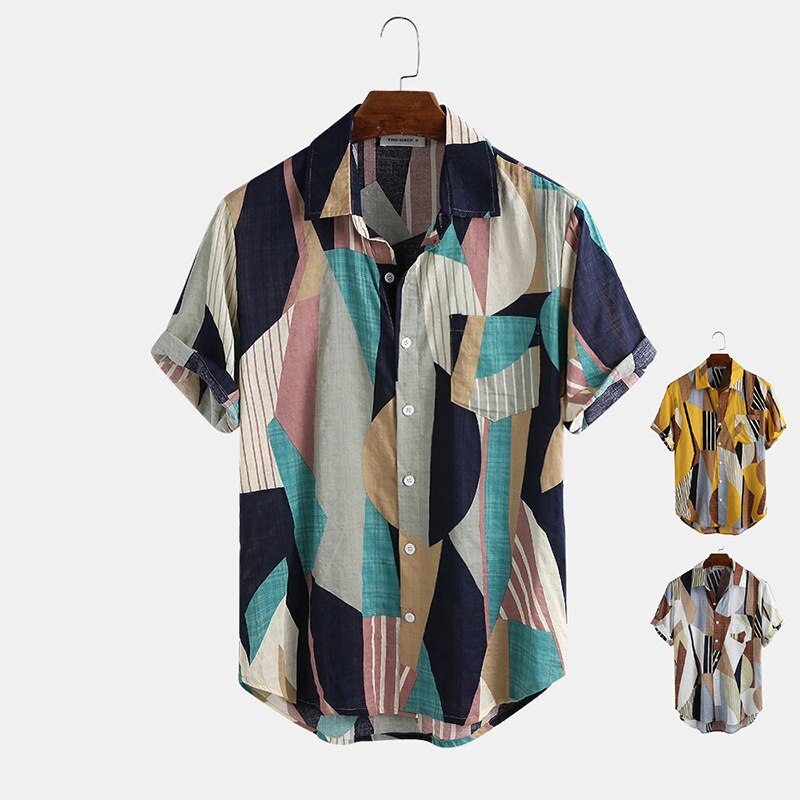 Bestverkochte product in heren multicolor casual overhemd met korte mouwen plus size camisas para hombre herenkleding