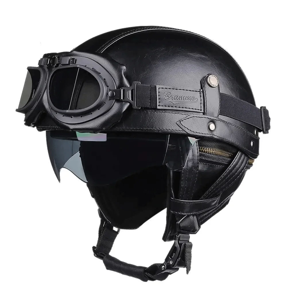Retro Motorcycle Helmet Vintage Moto Helmet Men Women Half Helmet Built In HD Lens Riding Scooter Capacetes DOT Certification: MULTI / XL
