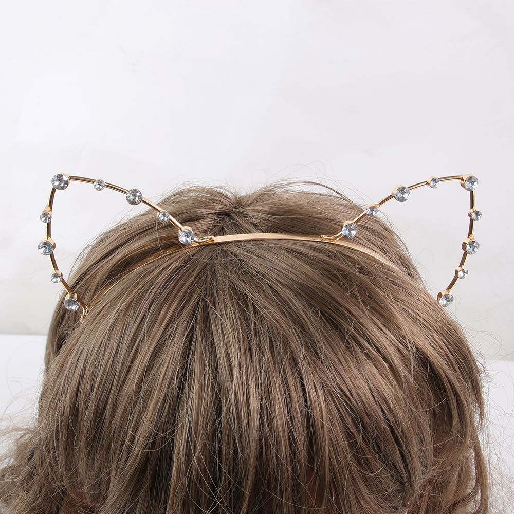 Bandeau avec des strass en alliage avec oreilles de chat mignon, accessoire pour cheveux, à la pour femmes et filles, argent/or perles, bandeau pour fête