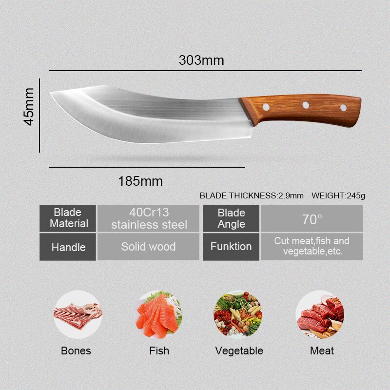 Handmade Kitchen Knife Stainless Steel Butcher Knife Sharp Meat Cleaver Slicing Chopping Chef Knife