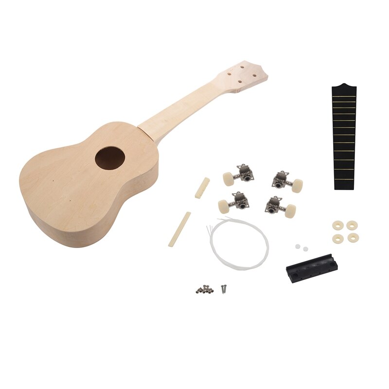 Ukulele Soprano en bois blanc, 21 pouces, guitare hawaïenne, Kit Uke, Instrument de musique, bricolage