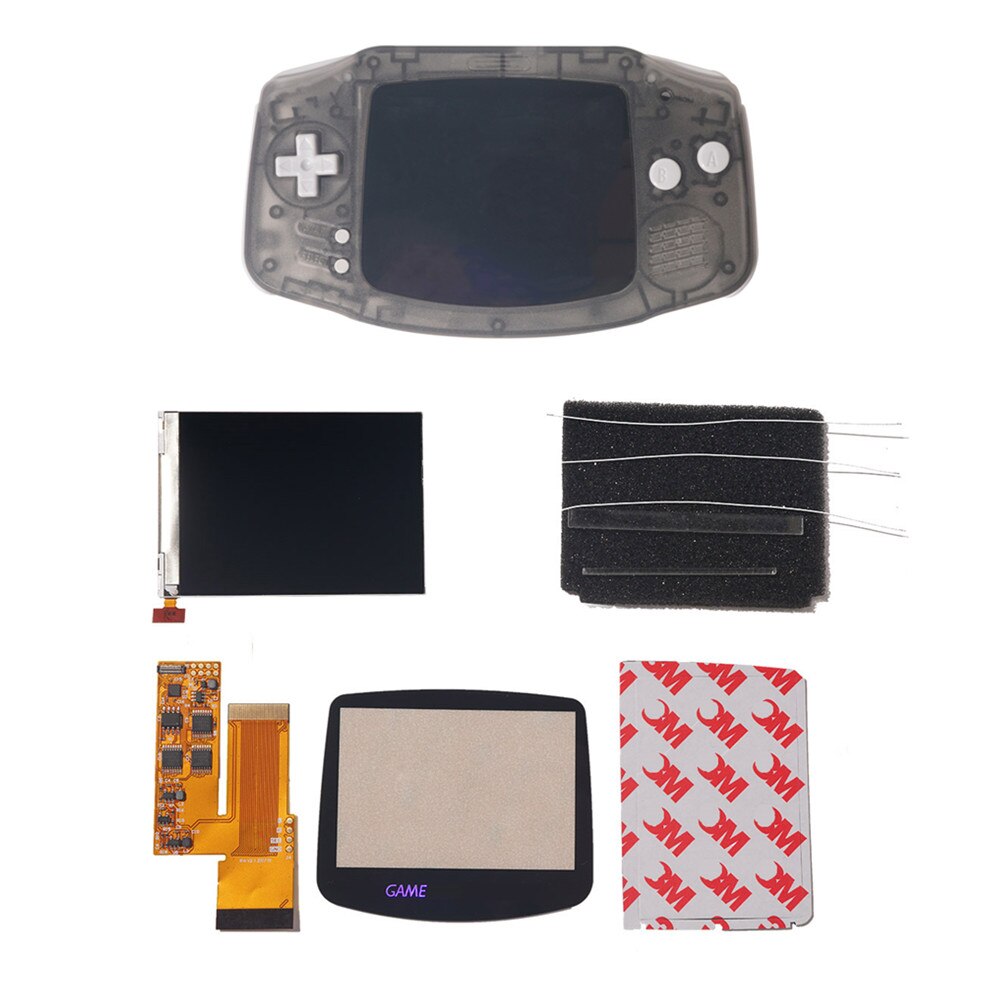 IPS V2 LCD Kits mit keine muss pre-cut schalen für GBA Hintergrundbeleuchtung V2 Bildschirm 10 Ebenen Hohe Helligkeit für Gameboy voraus nintend: clear black kit