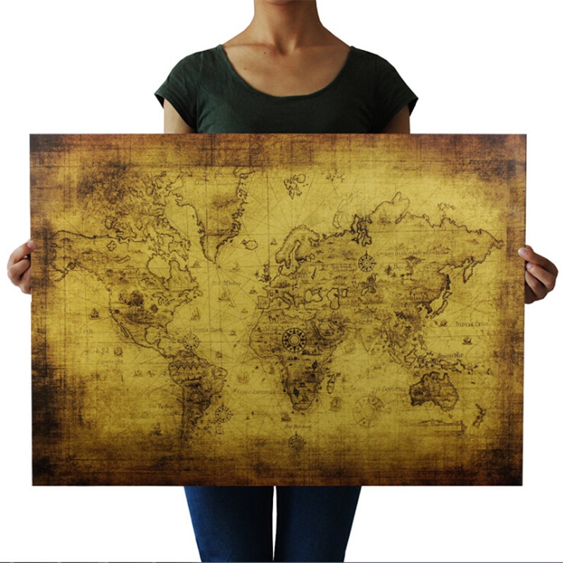 Nautical Ocean Sea world map Retro old Art Paper Painting Home Decor Sticker Living Room Cafe Antique poster Map 71*51 cm