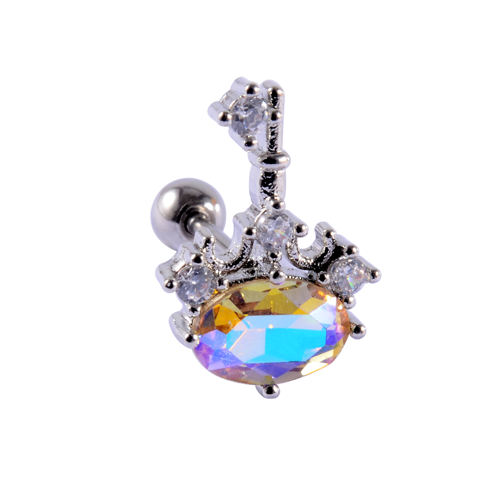 1PC Stainless Steel Multicolor Cz Tragus Cartilage Earrings Crystal Feather Ear Helix Tragus Earrings Lobe Piercing Jewelry 20G: Antique Silver Plated